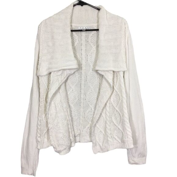 VINTAGE CABI CHUNKY CABLE KNIT LONG SLEEVE OPEN CARDIGAN SWEATER‎ WHITE MEDIUM - Picture 3 of 11